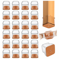 square chair leg floor protectors – noise reduction & scratch prevention for hardwood floors, 24 pack