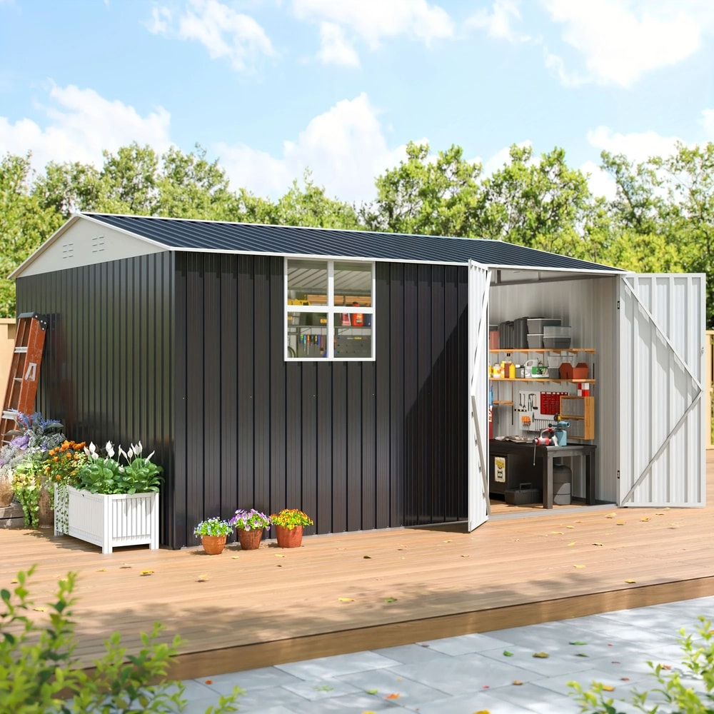 Polar Aurora 10x12 Outdoor Metal Storage Shed With Windows 1