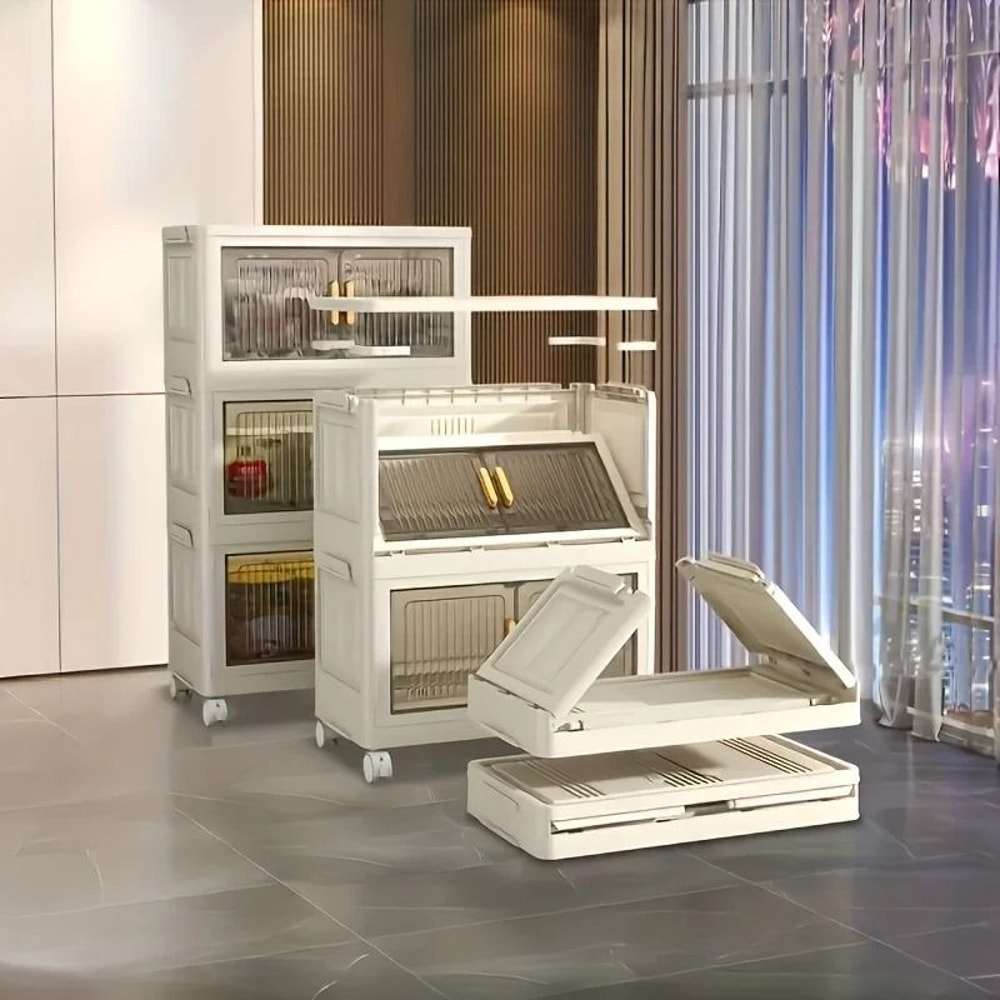 Stackable Plastic Storage Cabinet With Doors And Wheels 2