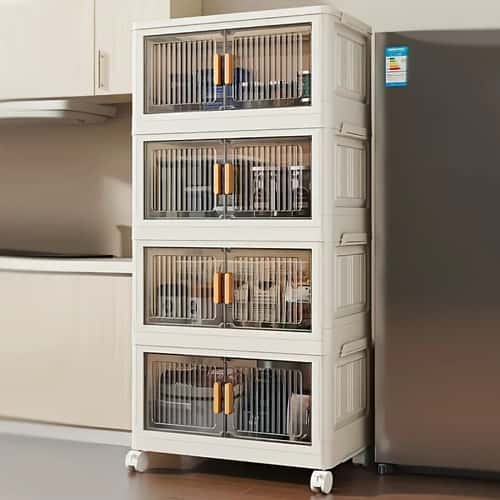 Stackable Plastic Storage Cabinet with Doors and Wheels