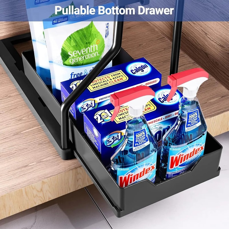 Under Sink Storage Rack With Dual Slide Drawer Organizer 4