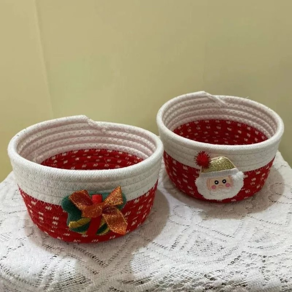 Festive Red Fabric Christmas Storage Basket For Gifts And Toys 0