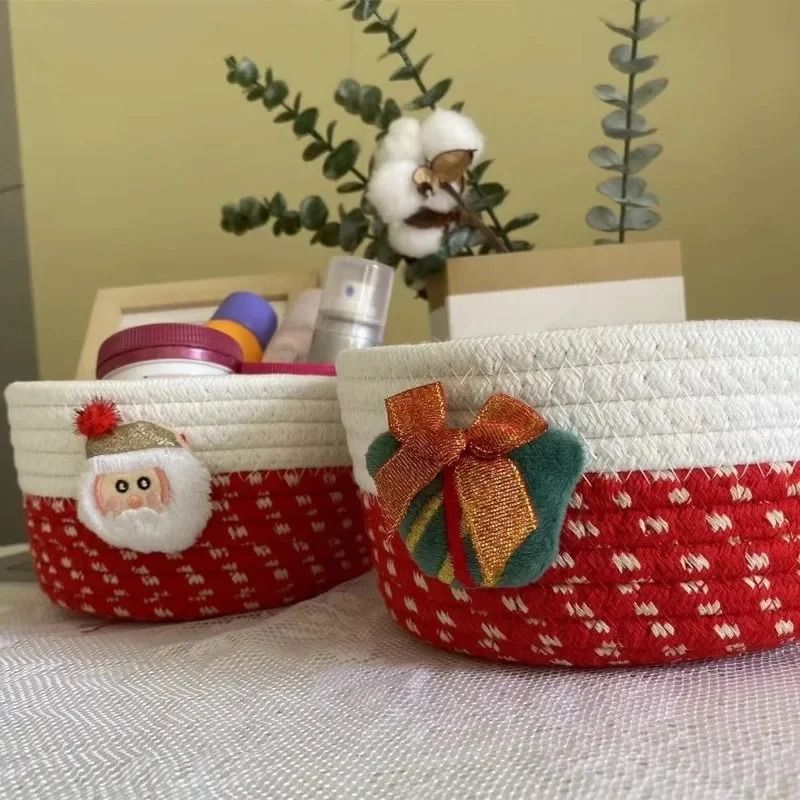 Festive Red Fabric Christmas Storage Basket For Gifts And Toys 7