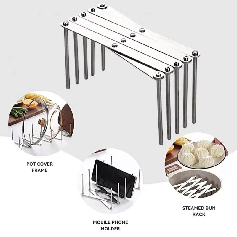 Adjustable Stainless Steel Retractable Pot Lid And Plate Storage Rack 11