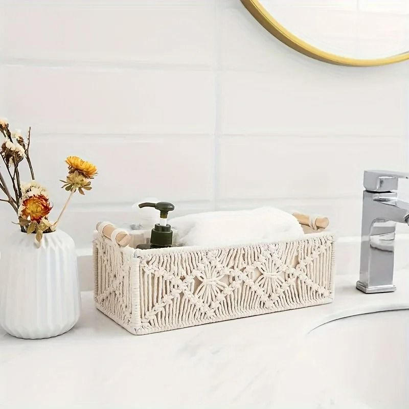 Boho Grid Storage Organizer Basket For Bathroom And Home 3