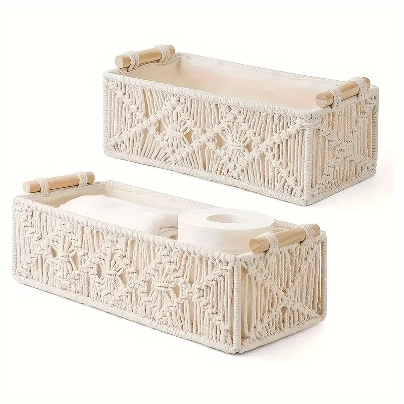 Boho Grid Storage Organizer Basket For Bathroom And Home 0