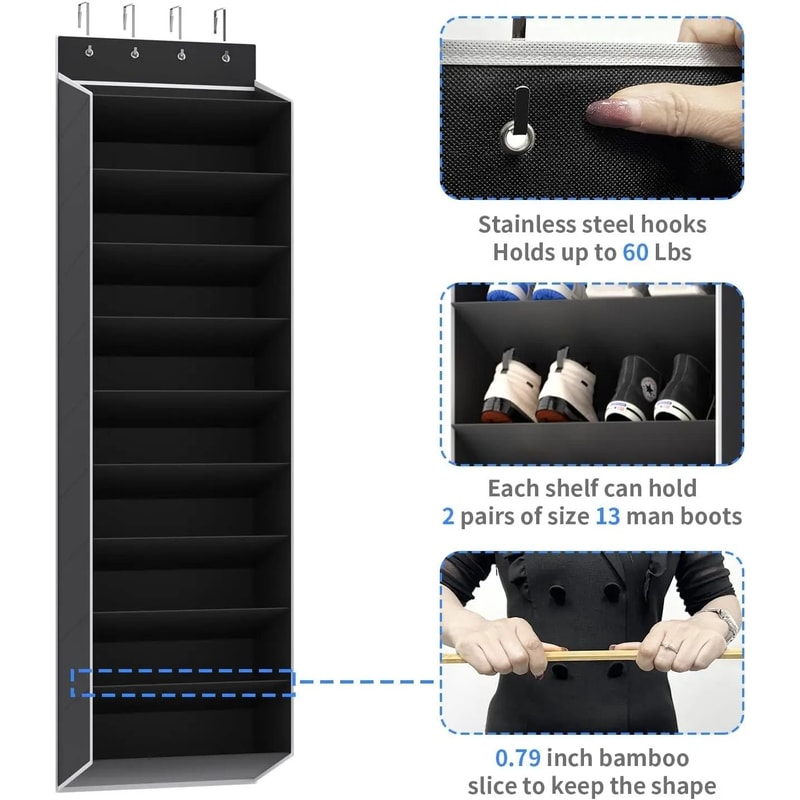 10 Tier Over The Door Shoe Organizer With Deep Pockets 6