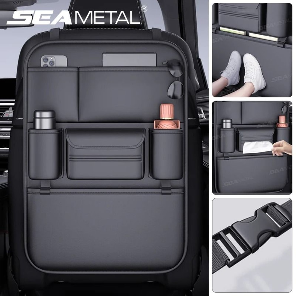 SEAMETAL 6 Pocket Car Seat Back Organizer With Cup Holder 0