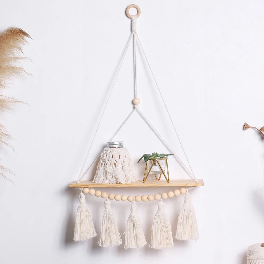Boho Macrame Wall Hanging Floating Wood Shelf 6