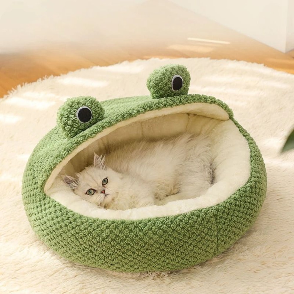 Frog Shape Plush Winter Warm Dog And Cat Cave Bed 2
