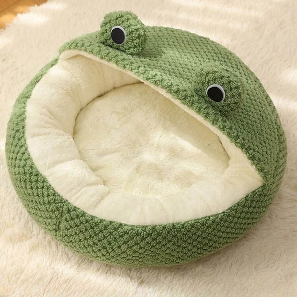 Frog Shape Plush Winter Warm Dog And Cat Cave Bed 6