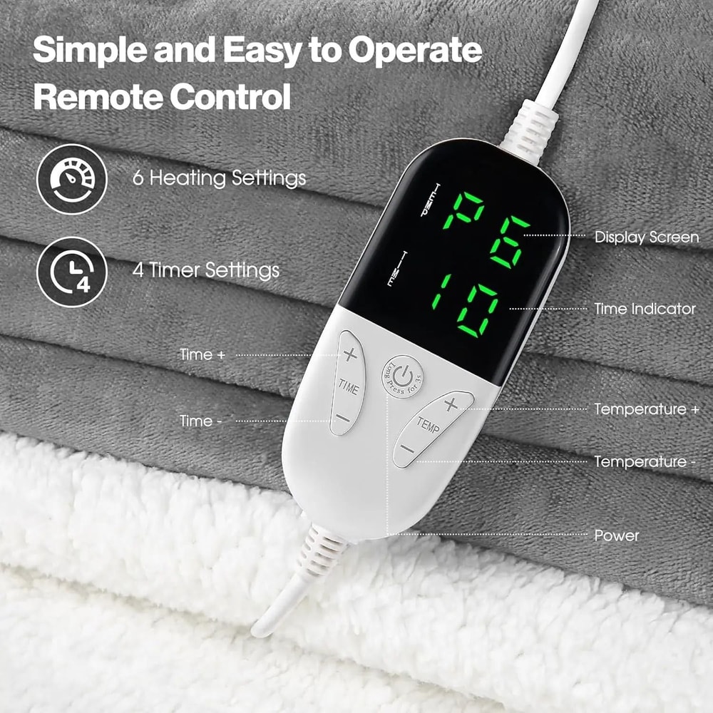 Striped Flannel Electric Blanket With 6 Heat Levels And Timer 1