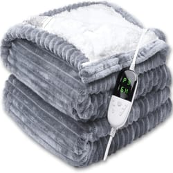 striped flannel electric blanket with 6 heat levels and timer