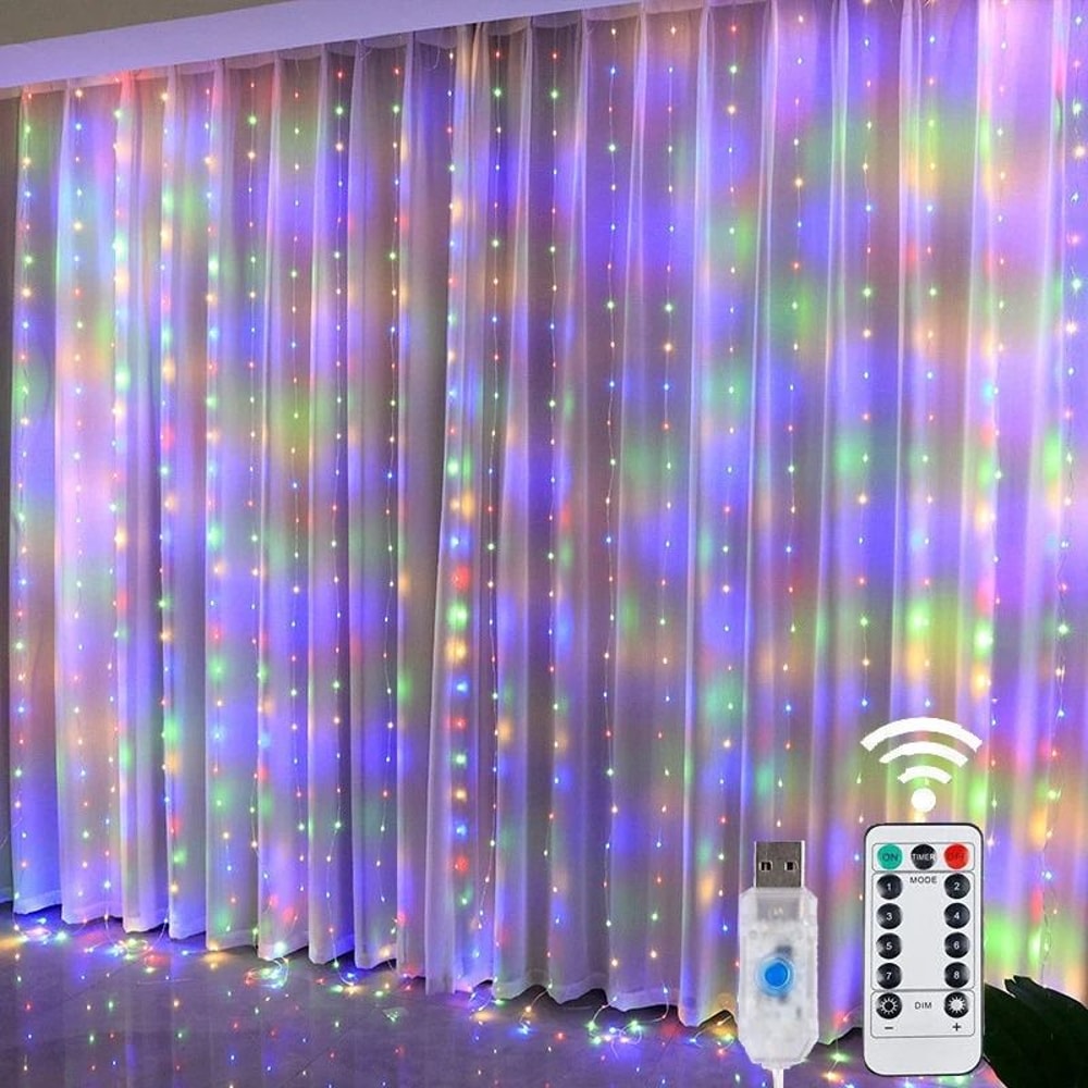 USB LED Curtain String Lights With Remote 8 Lighting Modes 2