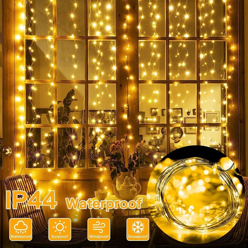 USB LED Curtain String Lights With Remote 8 Lighting Modes 7