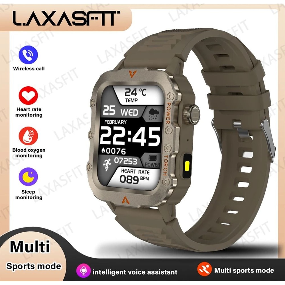 LAXASFIT Mens Smart Watch With LED Flashlight And Health Monitoring 3