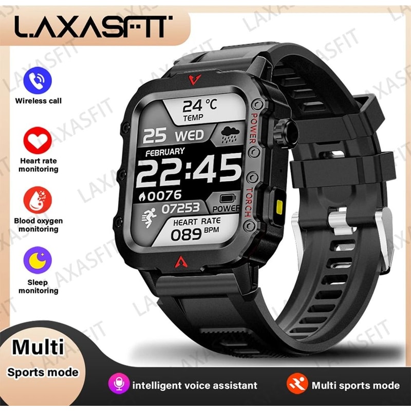 LAXASFIT Mens Smart Watch With LED Flashlight And Health Monitoring 1