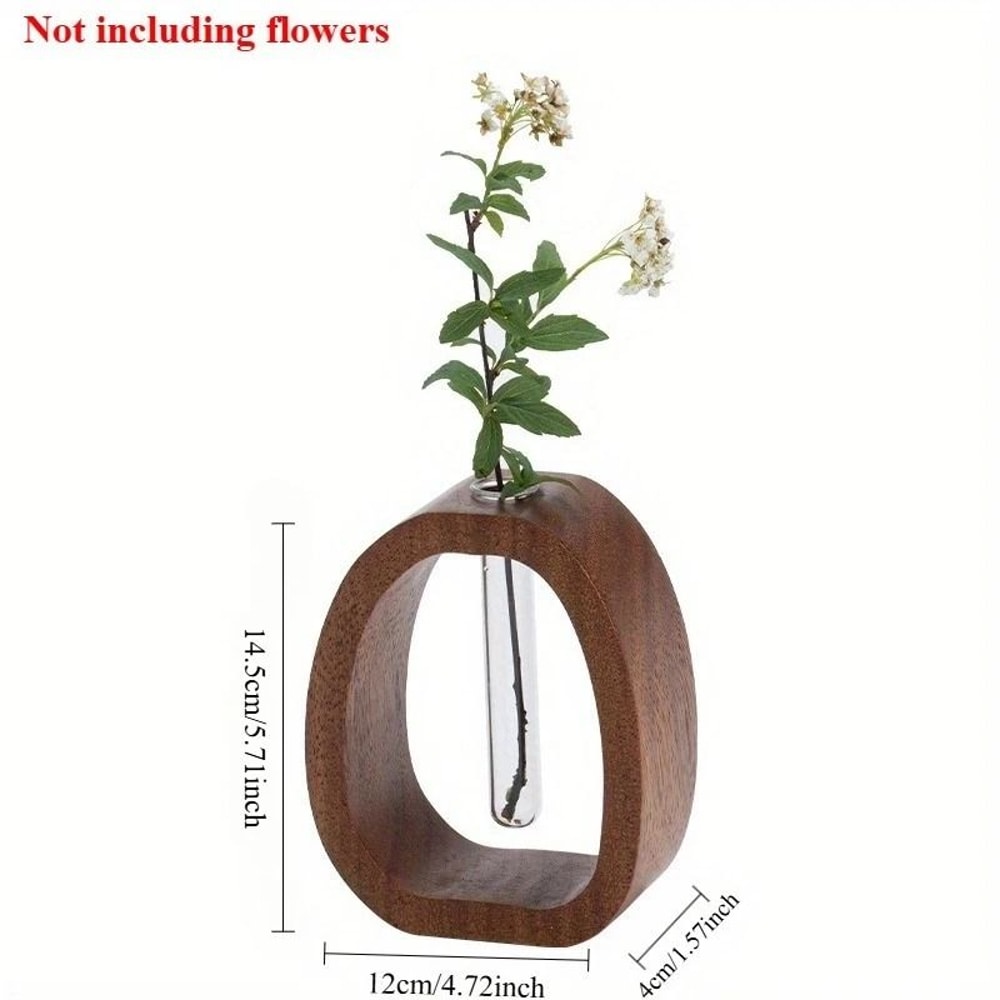 Solid Wood Flower Vase With Mini Glass Hydroponic Insert 2