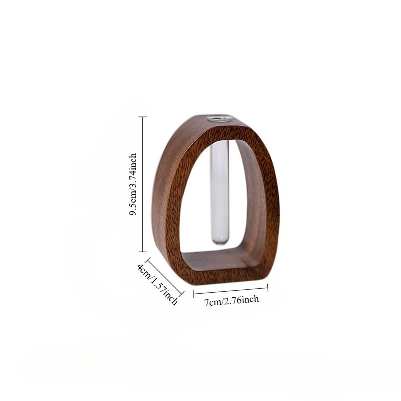 Solid Wood Flower Vase With Mini Glass Hydroponic Insert 1