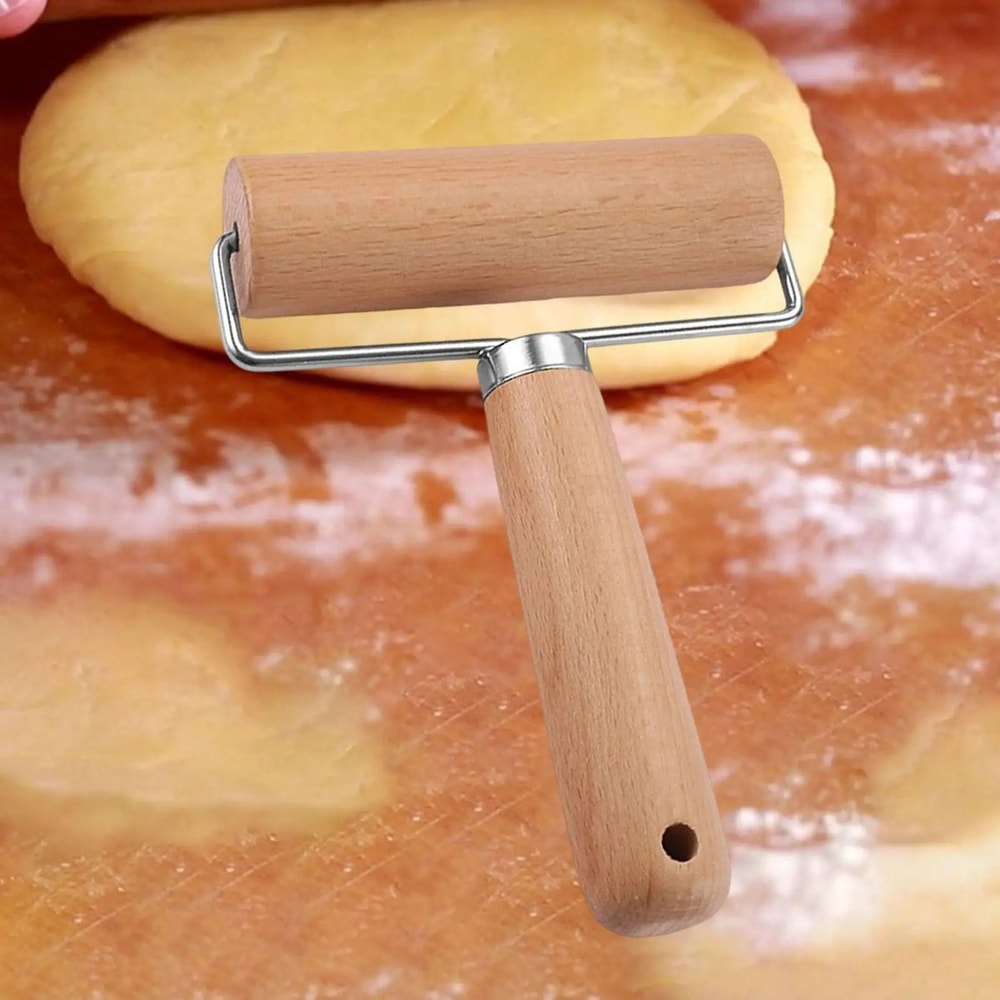 Wooden Rolling Pin With Handles Nonstick Dough Roller 4