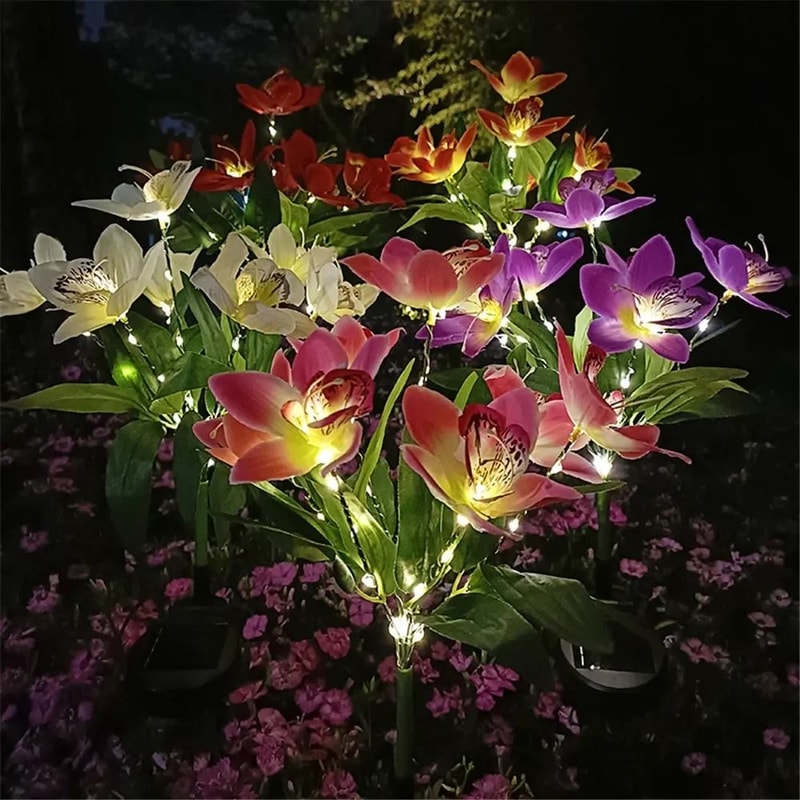 Solar Orchid Flower Lights Waterproof LED Garden Decor For Patio And Lawn 0