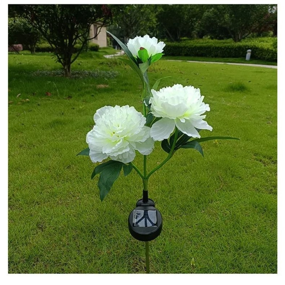 Solar Peony Flower Garden Lights 3 Head Waterproof Outdoor Pathway Lamp 3