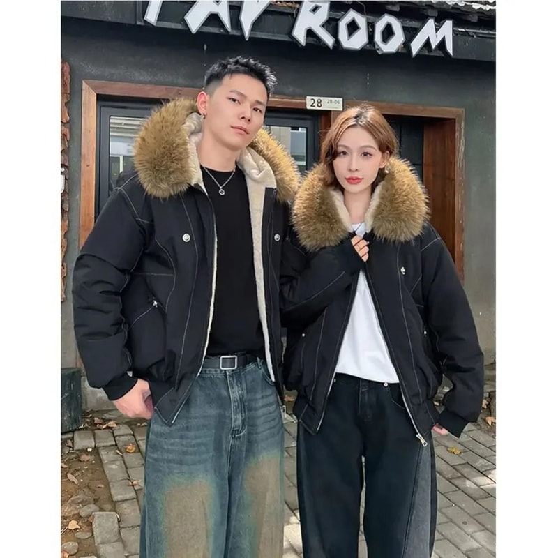 ZAROY Y2K Gothic Fur Hooded Parka Thicken Winter Streetwear Jacket 4