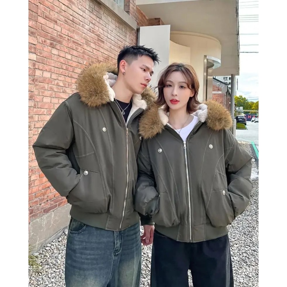 ZAROY Y2K Gothic Fur Hooded Parka Thicken Winter Streetwear Jacket 3