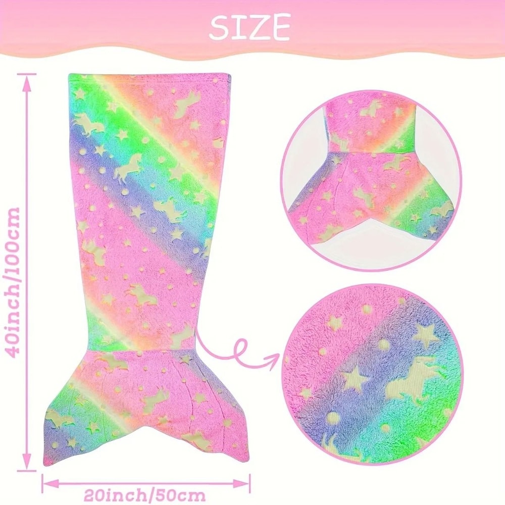 Glow In The Dark Unicorn Mermaid Tail Blanket For Girls 9