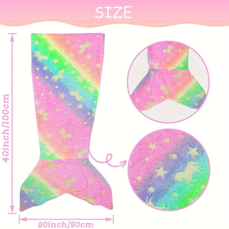 Glow In The Dark Unicorn Mermaid Tail Blanket For Girls 9