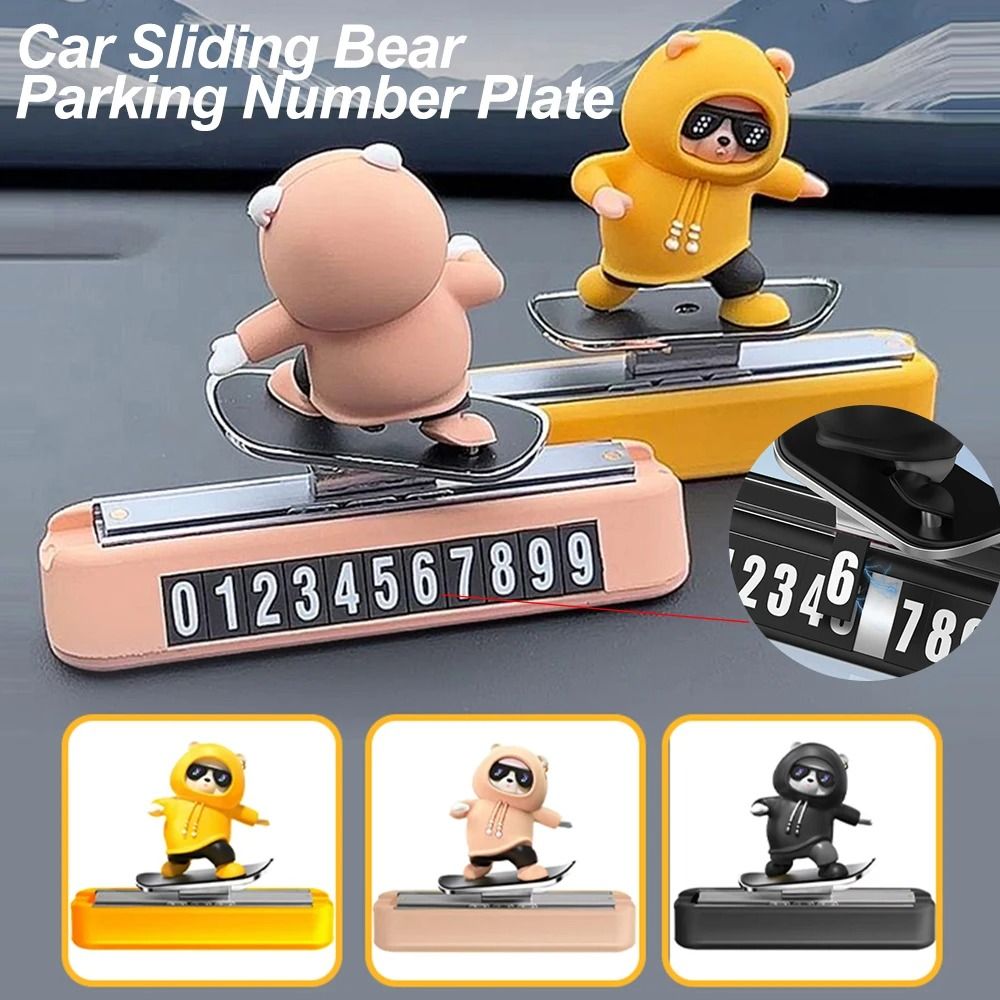 Magnetic Skateboard Bear Dashboard Decoration With Parking Number Plate 0