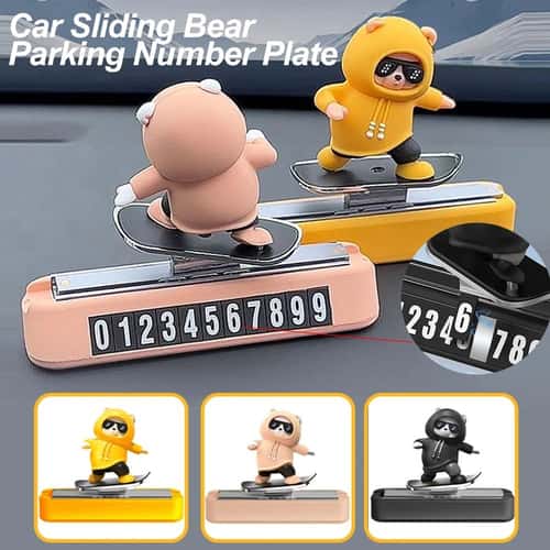 Magnetic Skateboard Bear Dashboard Decoration with Parking Number Plate