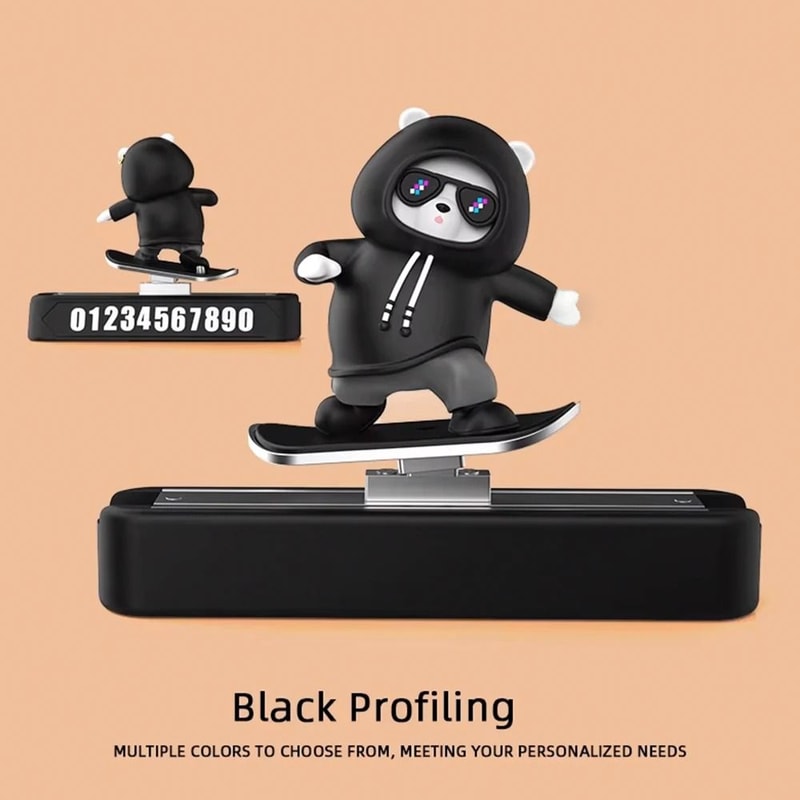 Magnetic Skateboard Bear Dashboard Decoration With Parking Number Plate 2