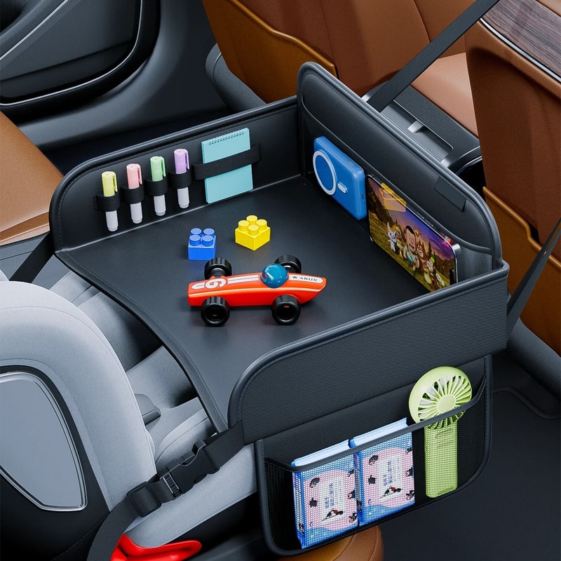 Universal Kids Car Seat Tray Table With Storage Pockets 3