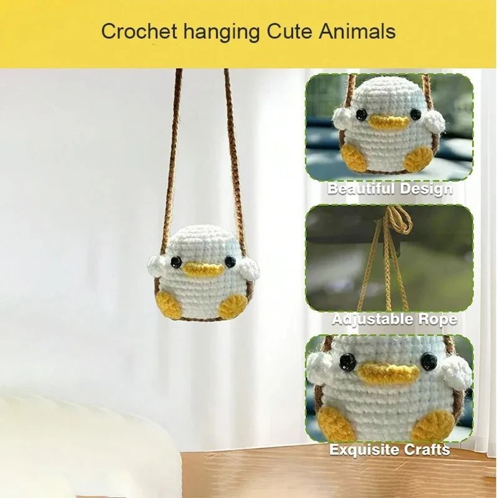 Cute Crochet Animal Rearview Mirror Car Pendant Duck Or Frog 0