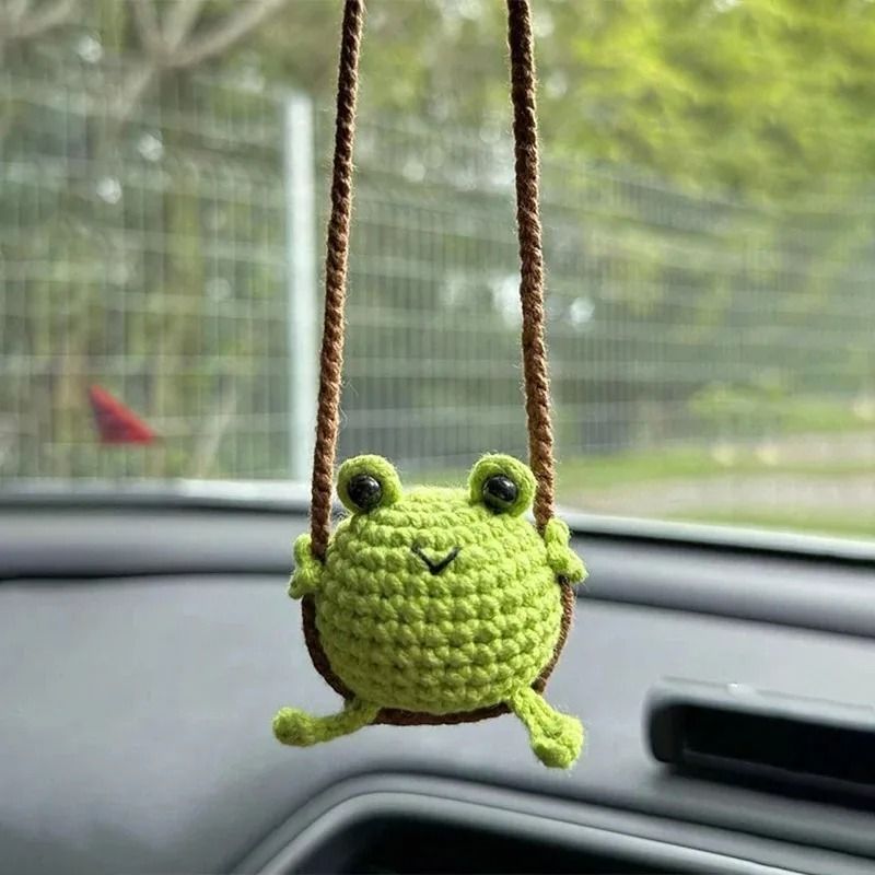 Cute Crochet Animal Rearview Mirror Car Pendant Duck Or Frog 2