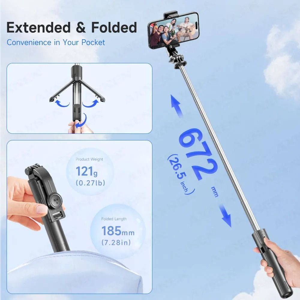 360 Degree Selfie Stick Tripod With Bluetooth Remote And Fill Light 6