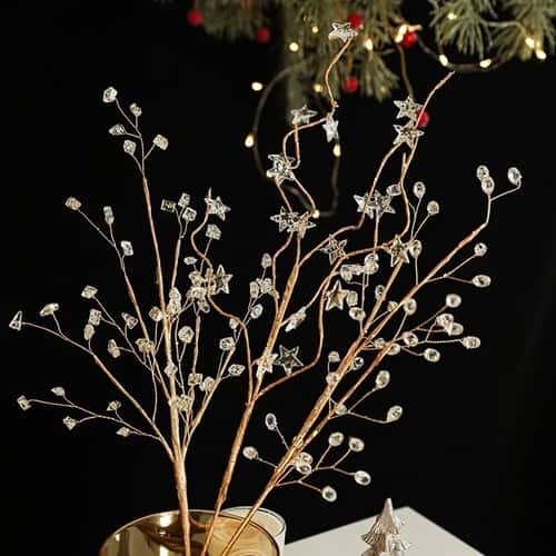 Crystal Bud Branch Christmas Tree Picks Acrylic Beaded Flower Decor