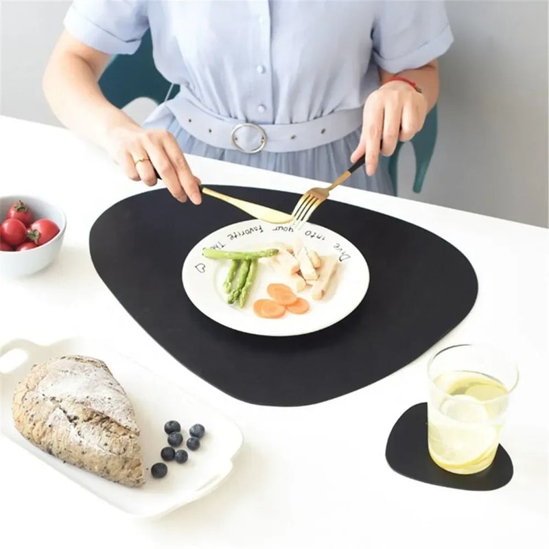 Nordic Triangle Leather Placemat Set Heat Resistant Non Slip Modern Dining Table Mat 15