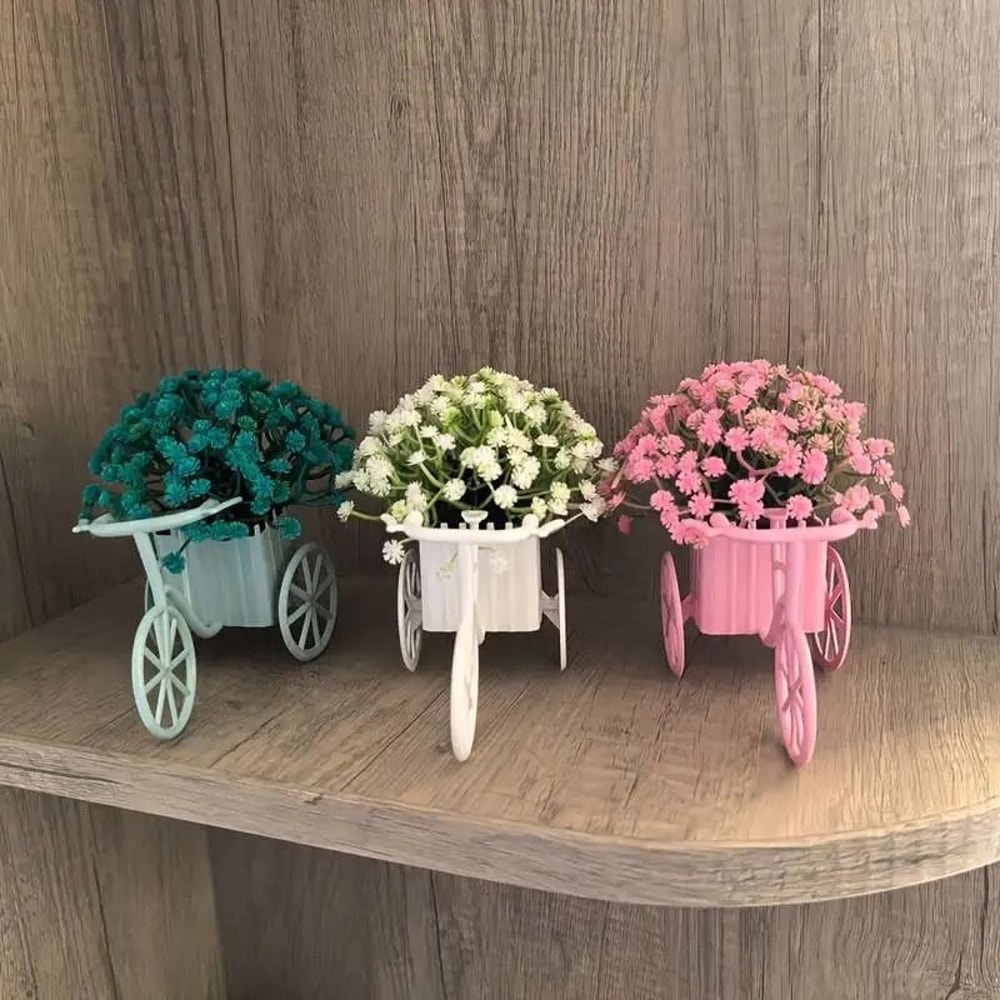 Light Luxury Bicycle Flower Basket Decor With Artificial Flower Arrangement For Desktop And Shelves 0