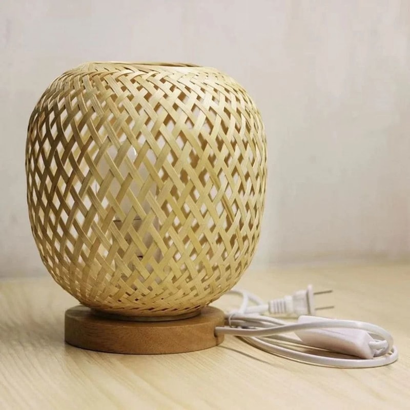 Adjustable Rattan Table Lamp With Bamboo Woven Shade Natural Bedside Light 1