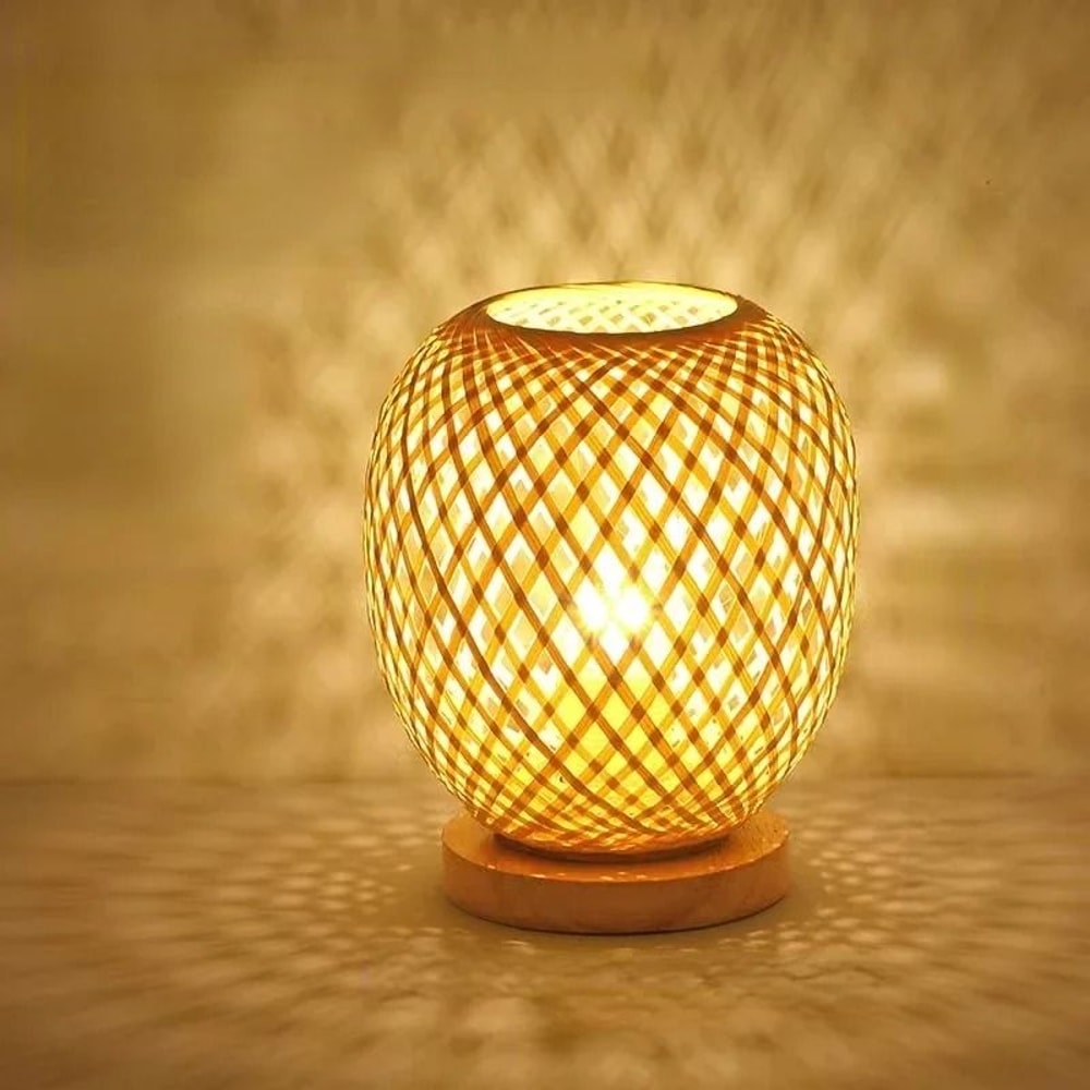 Adjustable Rattan Table Lamp With Bamboo Woven Shade Natural Bedside Light 4