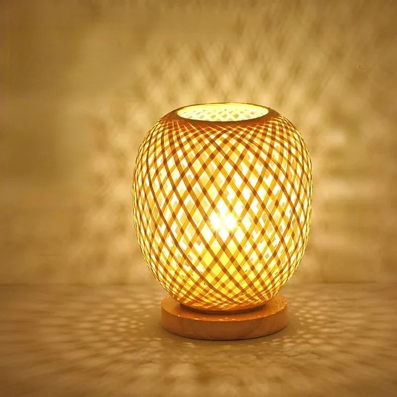 Adjustable Rattan Table Lamp With Bamboo Woven Shade Natural Bedside Light 4