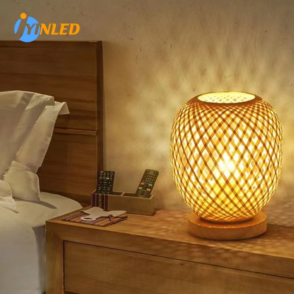 Adjustable Rattan Table Lamp With Bamboo Woven Shade Natural Bedside Light 6