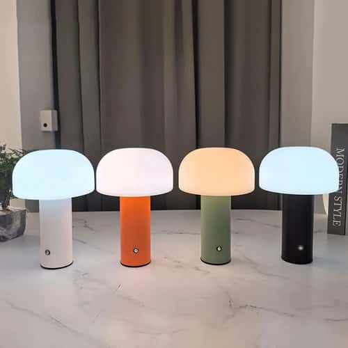 Rechargeable Mushroom LED Table Lamp with 3 Color Dimming for Bedroom and Bar Decor