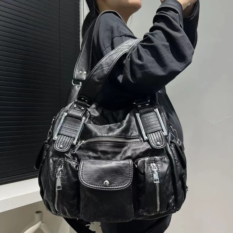 Y2K Motorcycle Multi Pocket Womens Crossbody Shoulder Bag With Lychee Pattern 3