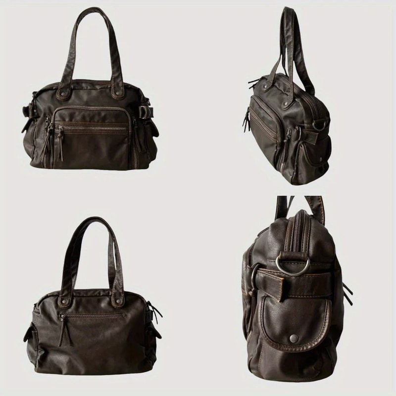 Retro Y2K Punk Motorcycle Tote Bag Soft PU Leather Large Capacity Crossbody 0