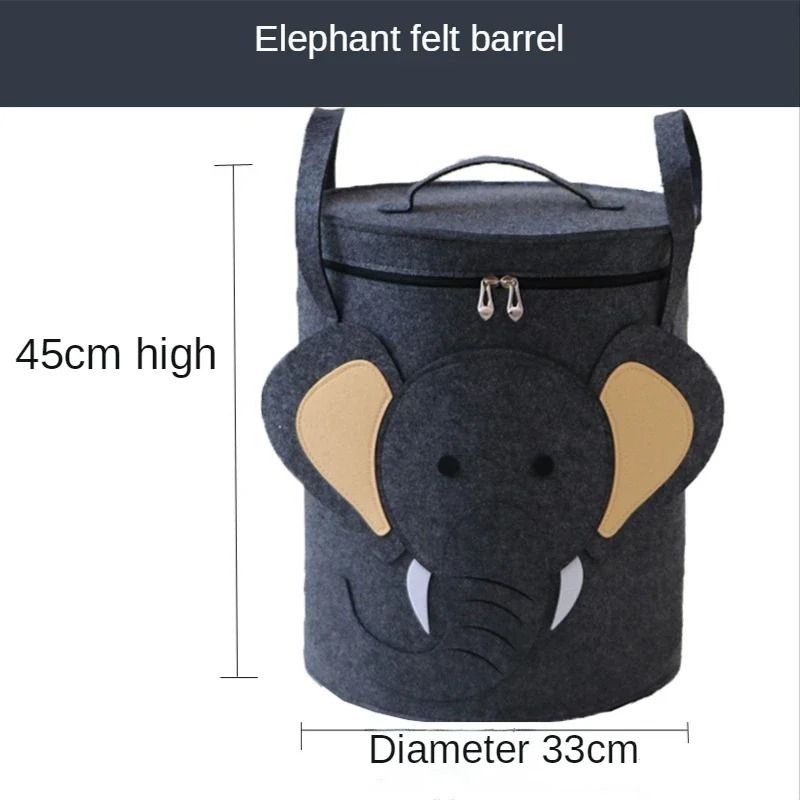Cartoon Animal Felt Toy Storage Bucket With Lid Large Portable Laundry Hamper 4