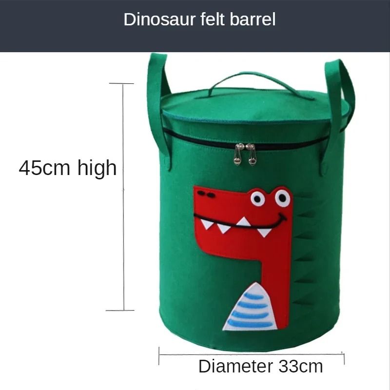Cartoon Animal Felt Toy Storage Bucket With Lid Large Portable Laundry Hamper 5