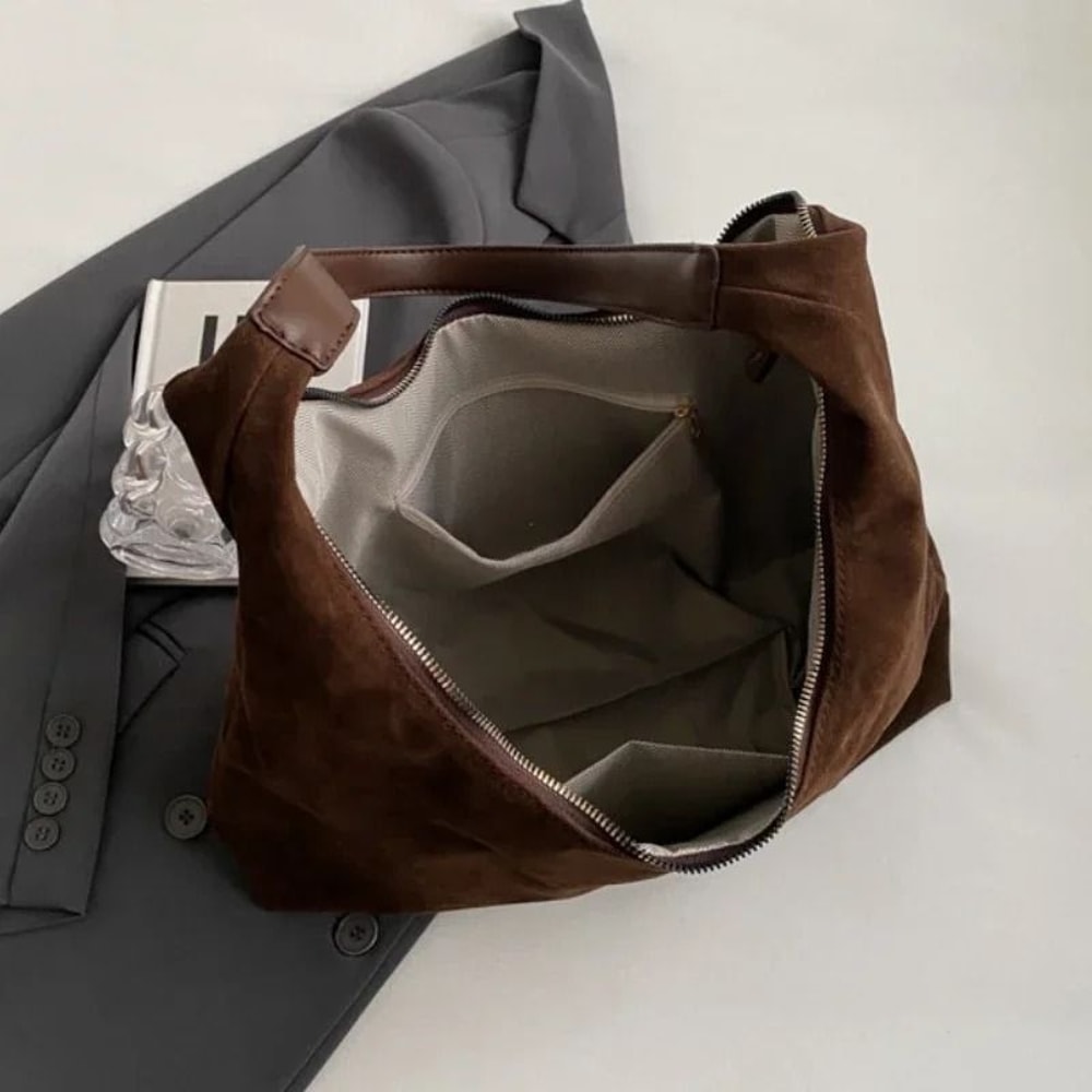 Vintage Suede Large Capacity Tote Shoulder Crossbody Bag For Women 4